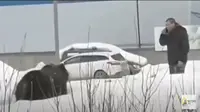 Seekor beruang mengejar seorang komuter di Rusia (dok.youtube/necrotv/Komarudin)