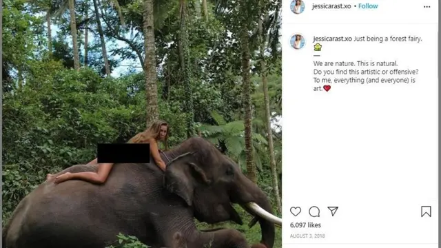 Model Dikecam Karena Foto Tanpa Busana di Atas Gajah di Bali