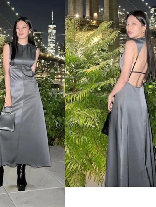 <p>Seulgi Red Velvet pun di fashion show&nbsp;Peter Do, ia tampil elegan mengenakan backless satin dress hitam, dipadukan platfotm boots, serta membawa tas berbentuk kotak hitam. @hi_sseulgi</p>