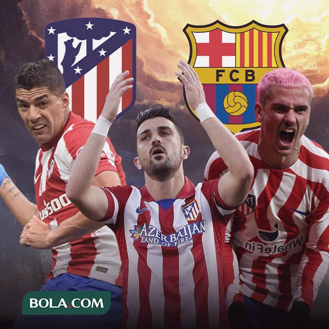 Ilustrasi - Antoine Griezmann, Luis Suarez, David Villa