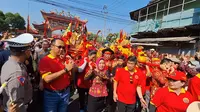 Wali Kota Mojokerto, Ika Puspitasari ikut memeriahkan kirab ritul budaya HUT ke-200 tahun Kelenteng Hok Sian Kiong dan HUT ke-1.063 YM Macho Thiang Shang Sheng Mu. (Istimewa)