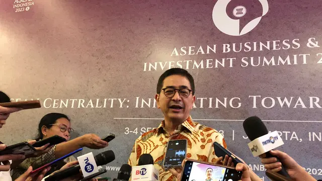Ketua ASEAN Business Advisory Council (ASEAN-BAC), Arsjad Rasjid dalam ASEAN Business & Investmen Summit, Jakarta, Selasa (5/9/2023). (Tira/Liputan6.com)