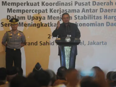 SBY membuka Rakornas Tim Pengendali Inflasi Daerah (TPID) di Hotel Grand Sahid Jaya, Jakarta, Rabu, (21/5/14) (Liputan6.com/Herman Zakharia)