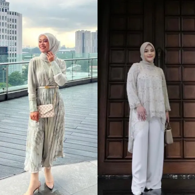 Atau bisa juga tiru gaya Revalina temat yang tampil cantik mengenakan silk kaftan dengan aksen payet yang mewah.