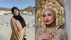 Faye Nicole tampil berhijab di hari pernikahannya. Penampilan barunya itu pun membuat publik pangling. Aktris kelahiran 1999 itu resmi dipersunting kekasihnya bernama Juno. Di acara resepsi pernikahan, Faye tampil menawan kenakan busana adat Minang berwarna cokelat. (Liputan6.com/IG/@fayenicolee_)