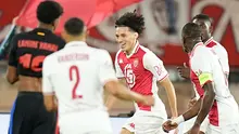 Pada menit ke- 16, AS Monaco membuka keunggulan lewat gola yang dicetak Maghnes Akliouche. (AP Photo/Laurent Cipriani)