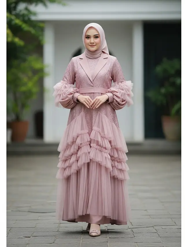 Model Gamis Blazer Brokat Lengan Balon