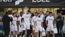 Para pemain Real Madrid berlatih menjelang pertandingan Piala Super Eropa melawan&nbsp;Eintracht Frankfurt di&nbsp;Stadion Olimpiade Helsinki, Finlandia, 9 Agustus 2022. (JAVIER SORIANO / AFP)