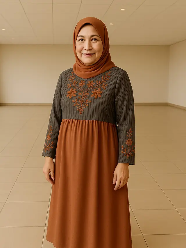 <p>Model Gamis Lurik Kombinasi Polos Terbaru untuk Ibu-Ibu Usia 40 Tahun</p>(Ilustrasi gambar oleh AI)