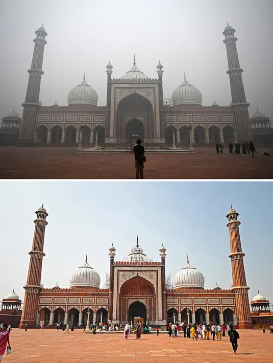 Penduduk kota New Delhi terhimpit dalam kabut asap beracun yang menyelimuti ibu kota negara India tersebut pada Senin 18 November 2024. (Sajjad HUSSAIN/AFP)