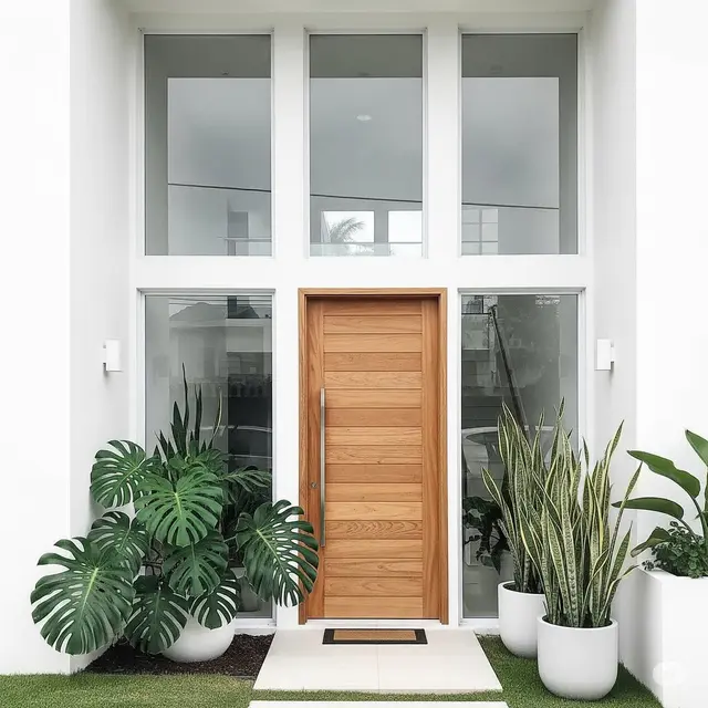 Fasad Putih Monokrom + Tanaman Kontras