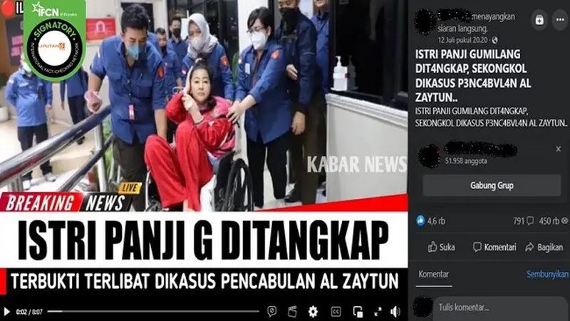 Kabar tentang Istri Panji Gumilang Ditangkap karena Terlibat Kasus Pencabulan di Pondok Pesantren (Ponpes) Al Zaytun (sumber: Facebook).