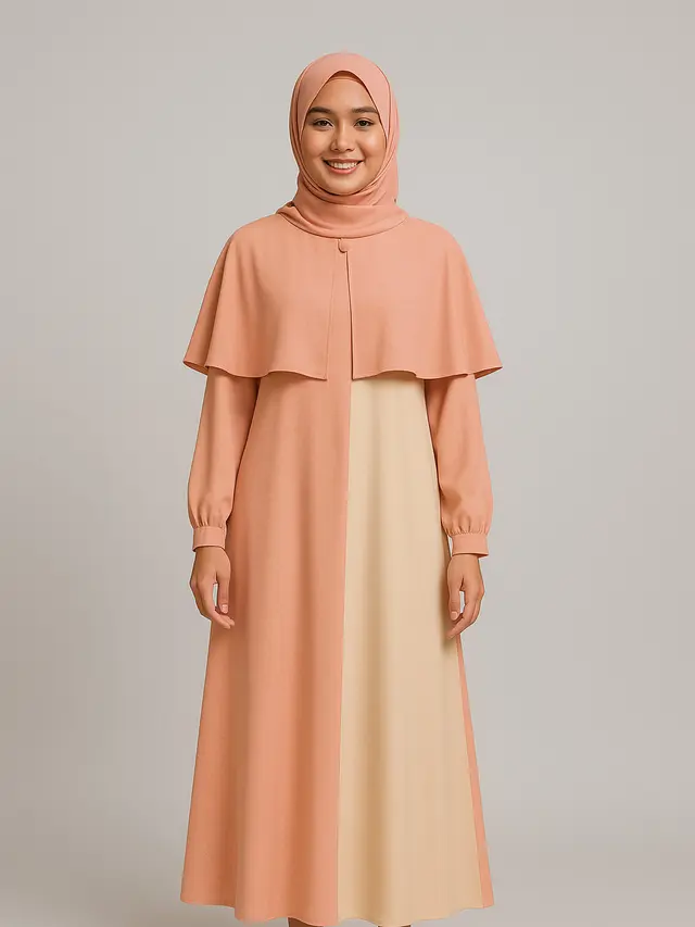 Gamis Cape Kombinasi Soft Tone (Foto: ChatGPT)