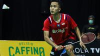 Aksi Anthony Sinisuka Ginting pada semifinal Mola TV PBSI Home Tournament, Kamis (9/7/2020). (PBSI)