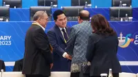 Ketua Persatuan Sepak Bola Seluruh Indonesia (PSSI), Erick Thohir, saat menghadiri Kongres Biasa 2023 di Hotel Intercontinental, Pondok Indah, Jakarta, Minggu (28/5/2023). (Bola.com/M Iqbal Ichsan)