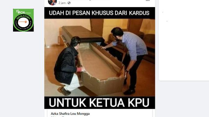 Cek Fakta Liputan6.com menelusuri klaim foto peti mati dari kardus untuk ketua KPU