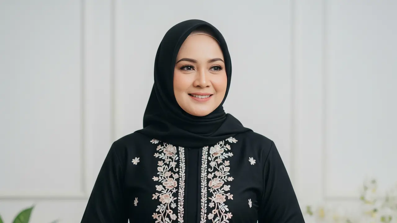 Model Gamis Hitam untuk Usia 40an (Image by GeminiAI)