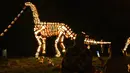 Labu yang diukir dengan bentuk patung dinosaurus dipajang selama "The Great Jack O'Lantern Blaze" di Croton-on-Hudson, New York menjelang Halloween pada 25 Oktober 2023. (ANGELA WEISS / AFP)