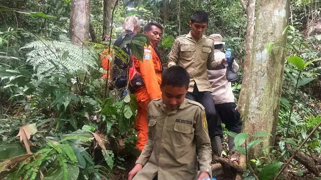 Proses evakuasi siswa yang tersesat di Taman Nasional Bukit Tiga Puluh.