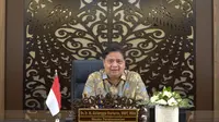 Menteri Koordinator Bidang Perekonomian Airlangga Hartarto dalam Webinar Sosialisasi Budaya Sensor Mandiri, secara virtual, Rabu (22/9/2021).