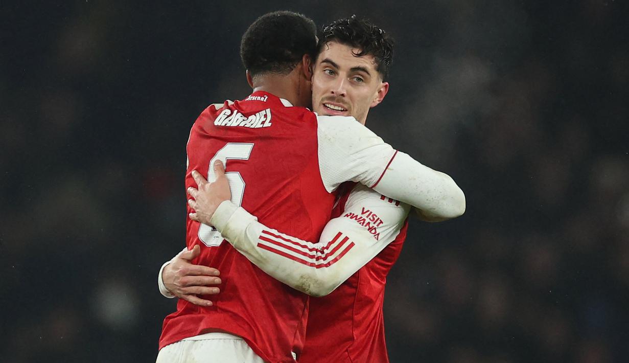 Kai Havertz menjadi pencetak gol penentu kemenangan dalam laga leg 2 semifinal Carabao Cup 2025/2026 antara Arsenal melawan Chelsea di Emirates Stadium, London, Inggris, Selasa (03/02/2026) malam waktu setempat. (AFP/Adrian Dennis)