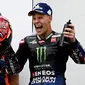 Pembalap Monster Energy Yamaha, Fabio Quartararo, berhasil finis di posisi kedua MotoGP Mandalika 2022 di Sirkuit Mandalika, Minggu (20/3/2022) sore WIB. (AFP/SONNY TUMBELAKA)