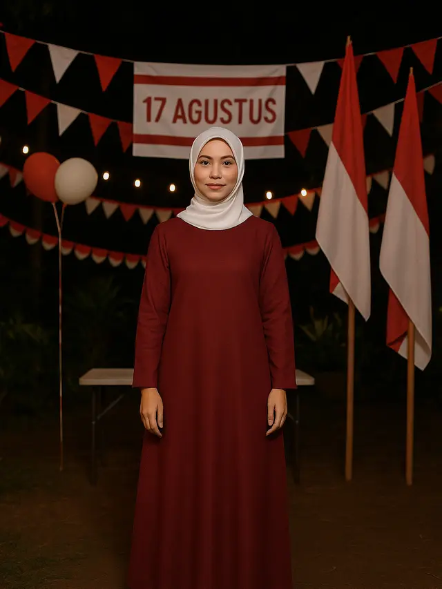 Model Gamis Simple untuk Acara Tirakatan 17-an (Foto: ChatGPT)