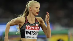 Atlet asal Kanada, Sage Watson saat mengikuti lari 400 meter putri pada ajang IAAF World Athletics Championships di London Monday, (7/8/2017). (AP/Tim Ireland)