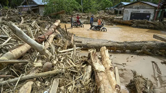 Banjir Sumatera: Penampakan Tumpukan Kayu Gelondongan di Desa Tukka Tapanuli Tengah