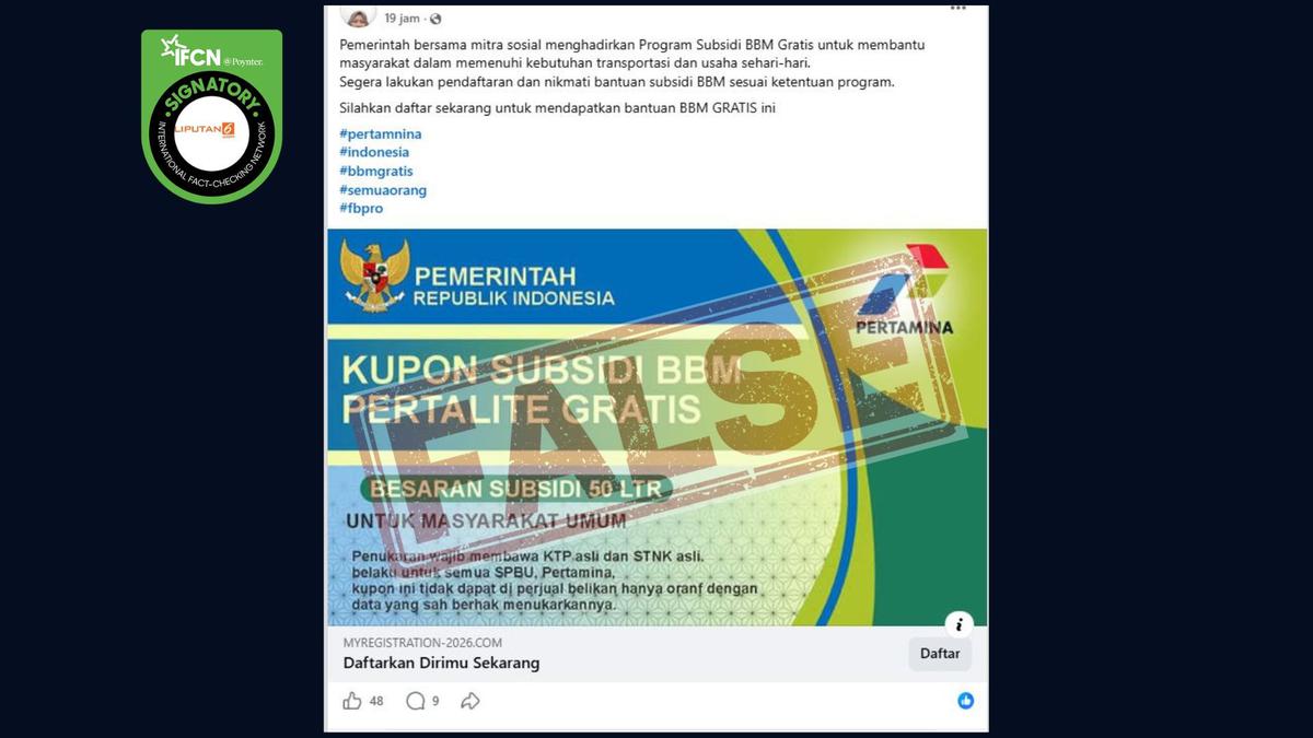 Cek Fakta: Tidak Benar Link Pendaftaran Kupon Subsidi BBM Pertalite Gratis