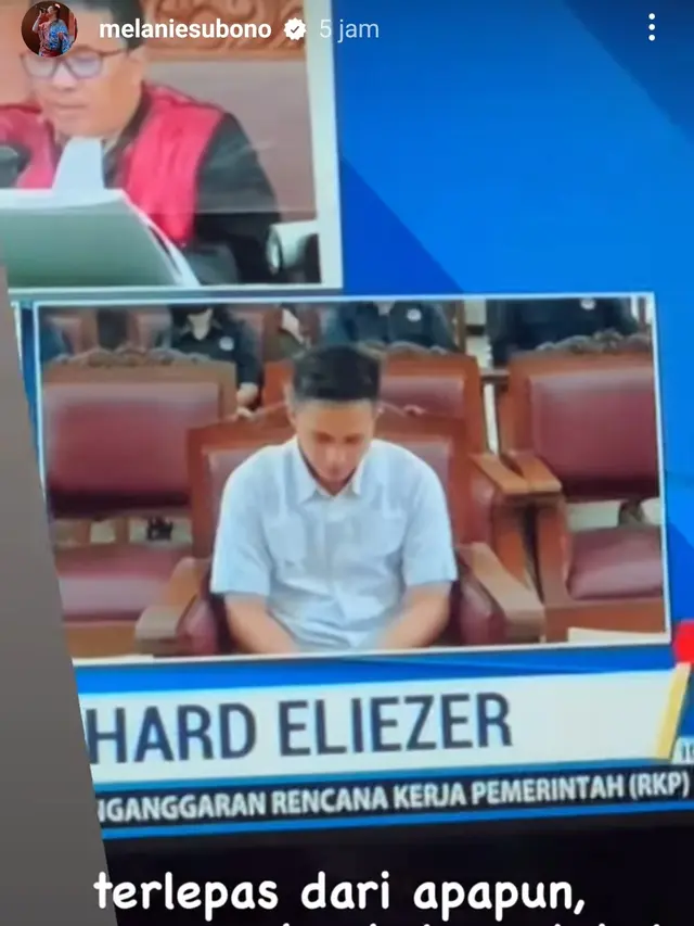 Melanie Subono Ikutan Teriak-Teriak Usai Dengar Vonis untuk Richard Eliezer. (Instagram.com/melaniesubono)