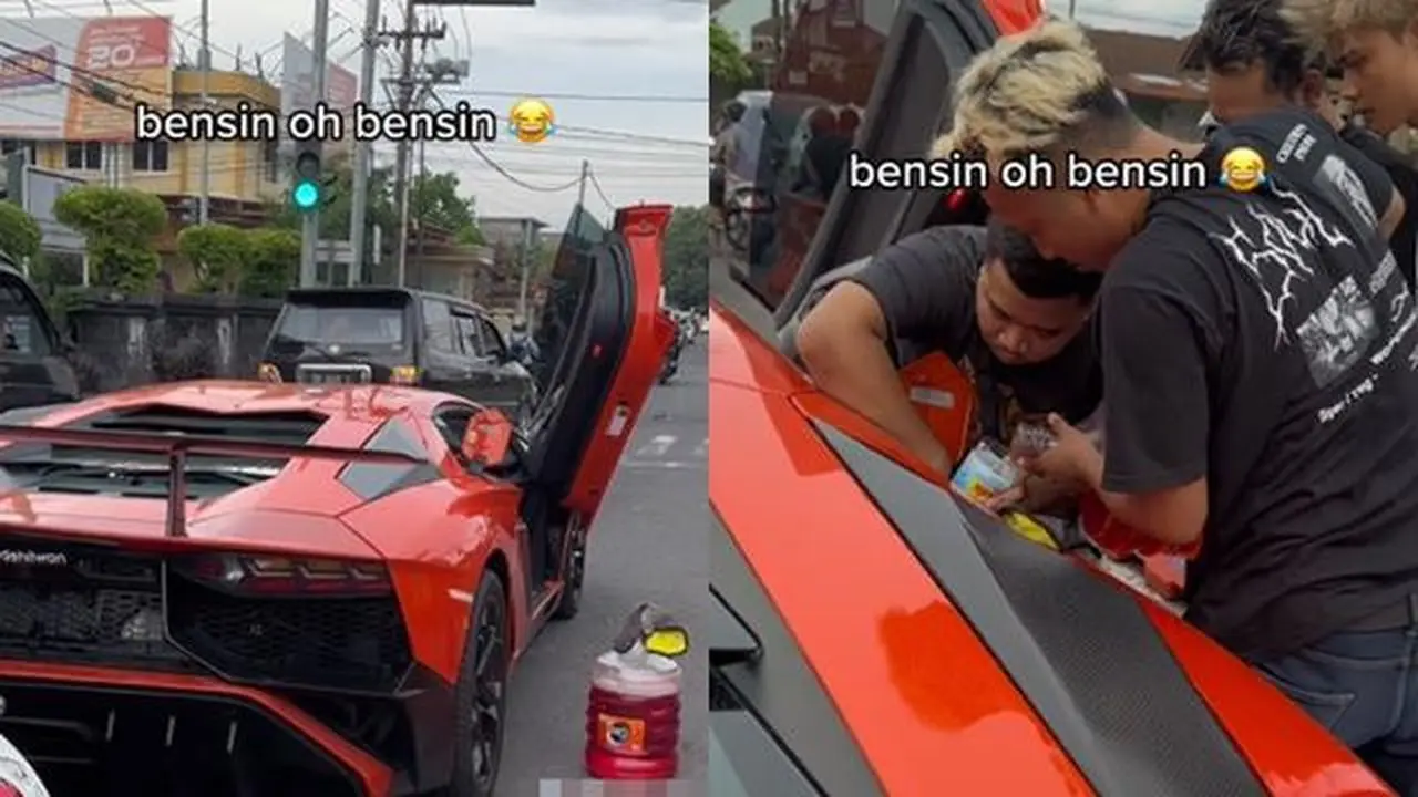 Lamborghini kehabisan bensin di lampu merah (TikTok/@adehilwan)