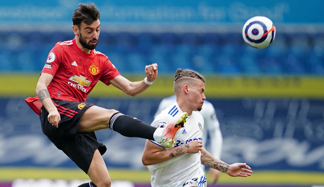 Bruno Fernandes juga memiliki beberapa peluang pada pertandingan kali ini. Namun, peluang demi peluang juga belum mampu membuahkan hasil. (Foto: AFP/Pool/Jon Super)