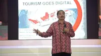 Menteri Pariwisata Arief Yahya sedang memberikan keynote speech di Rakornas Pariwisata ke-3 yang digelar di Econvention, Ecopark Ancol, Jakarta.