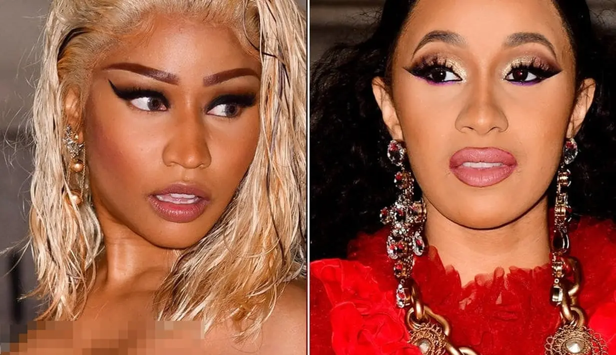 Cardi B dan Nicki Minaj sepertinya tak bisa menahan amarah mereka saat berpapasan di New York Fashion Week pada 7 September lalu. (TooFab)