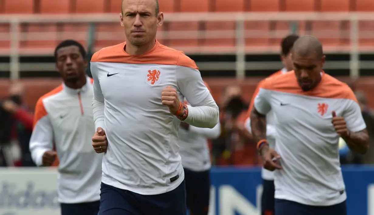 Menurut Robben, Argentina memiliki pemain besar di kesebelasannya. Argentina bukanlah Messi seorang, Paulo Machado de Carvalho Stadium, Sao Paulo, Brasil, Rabu (9/7/2014) (AFP PHOTO / DAMIEN MEYER)