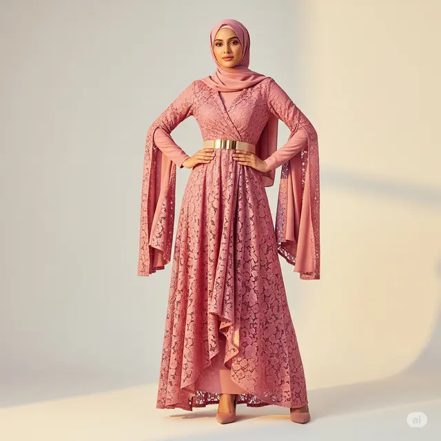 7 Model Gamis Brokat Lengan Belah Terpopuler untuk Tampil Anggun dan Modern