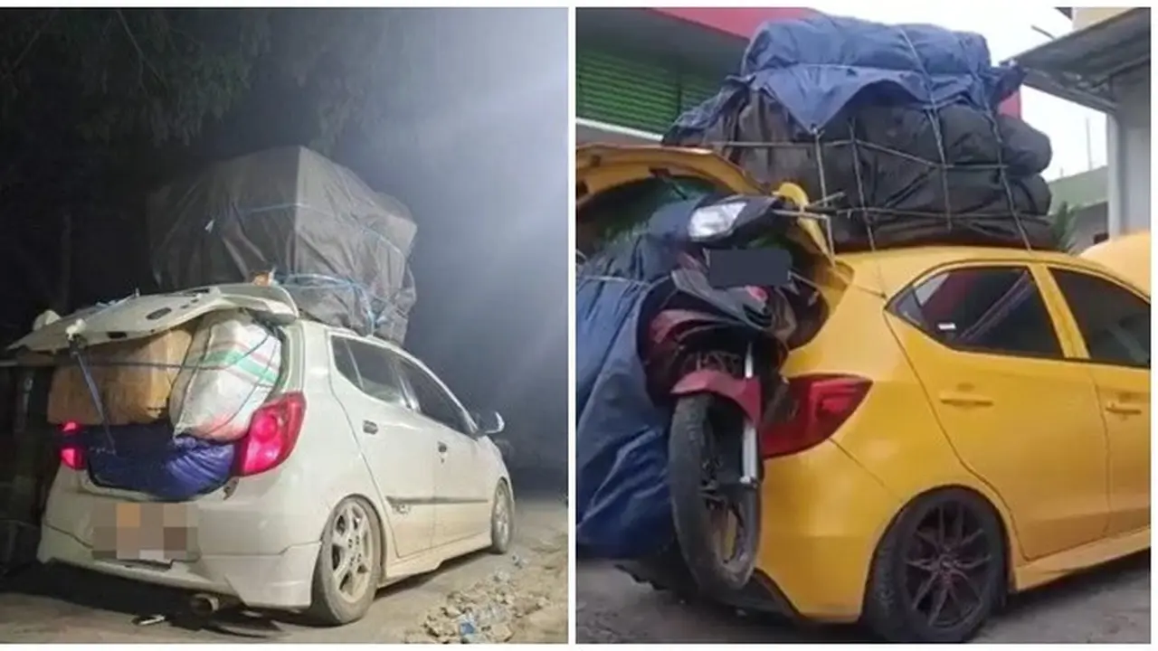 6 Potret Barang Bawaan Mudik Sampai ke Atap Mobil Ini Bikin Tepuk Jidat