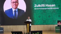 Menteri Pergadangan (Mendag) Zulkifli Hasan di Tokopedia Tower dalam acara "Beli Lokal" pada Selasa (12/12/2023) - (Liputan6.com/Vatrischa Putri Nur Sutrisno)