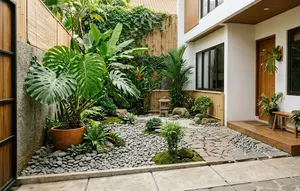 6 Taman Kering dengan Batu Koral dan Monstera, Halaman Rumah Makin Sejuk