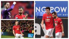Bruno Fernandes, David De Gea, dan Scott McTominay digadang-gadang sebagai pemain yang pas untuk menggantikan kepemimpinan Harry Maguire. (Foto: AFP)