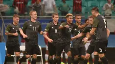 Jerman dan Meksiko bermain imbang 2-2 pada laga perdana Grup C Olimpiade Rio 2016 di Arena Fonte Nova, Jumat (5/8/2016) dini hari WIB. (AFP/Nelson Almeida)