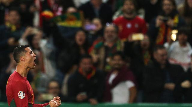 Selebrasi Cristiano Ronaldo saat Portugal main di Kualifikasi Euro 2024 (AFP)