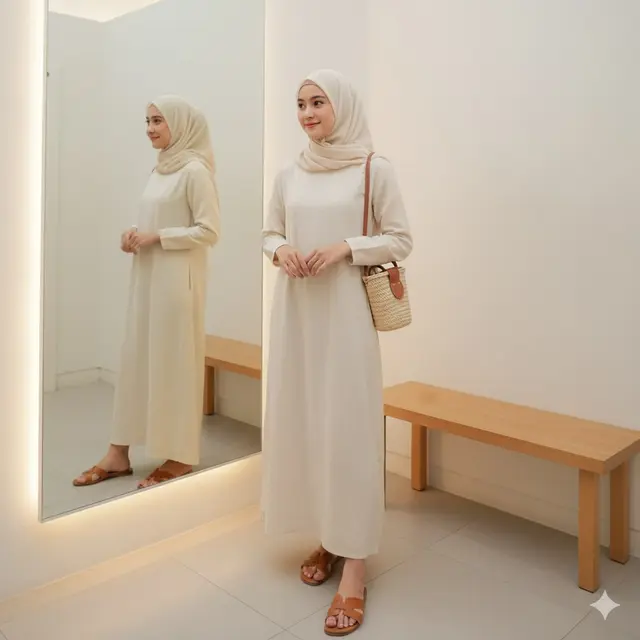 Midi Dress Katun Linen Krem untuk Kenyamanan Maksimal