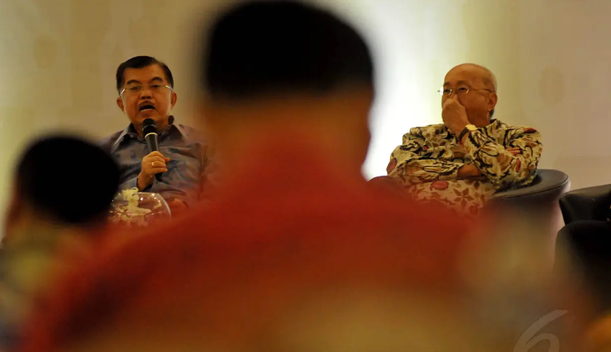 Wakil Presiden terpilih, Jusuf Kalla, menyatakan bahwa pemerintah perlu memfasilitasi kebutuhan rumah murah bagi masyarakat dengan subsidi bunga dan uang muka, (28/8/14). (Liputan6.com/Johan Tallo)