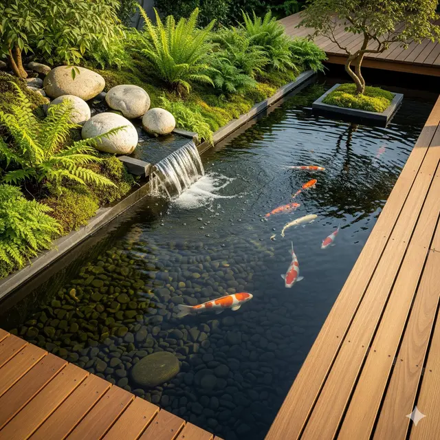 Kolam dengan Air Terjun Minimalis