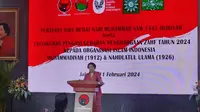 Presiden Ke-5 Megawati Soekarnoputri dalam acara Tasyakuran Penganugerahan Penghargaan Zahf Tahun 2024 kepada Organisasi Islam Indonesi Muhammadiyah dan Nahdlatul Ulama. (Tim News).
