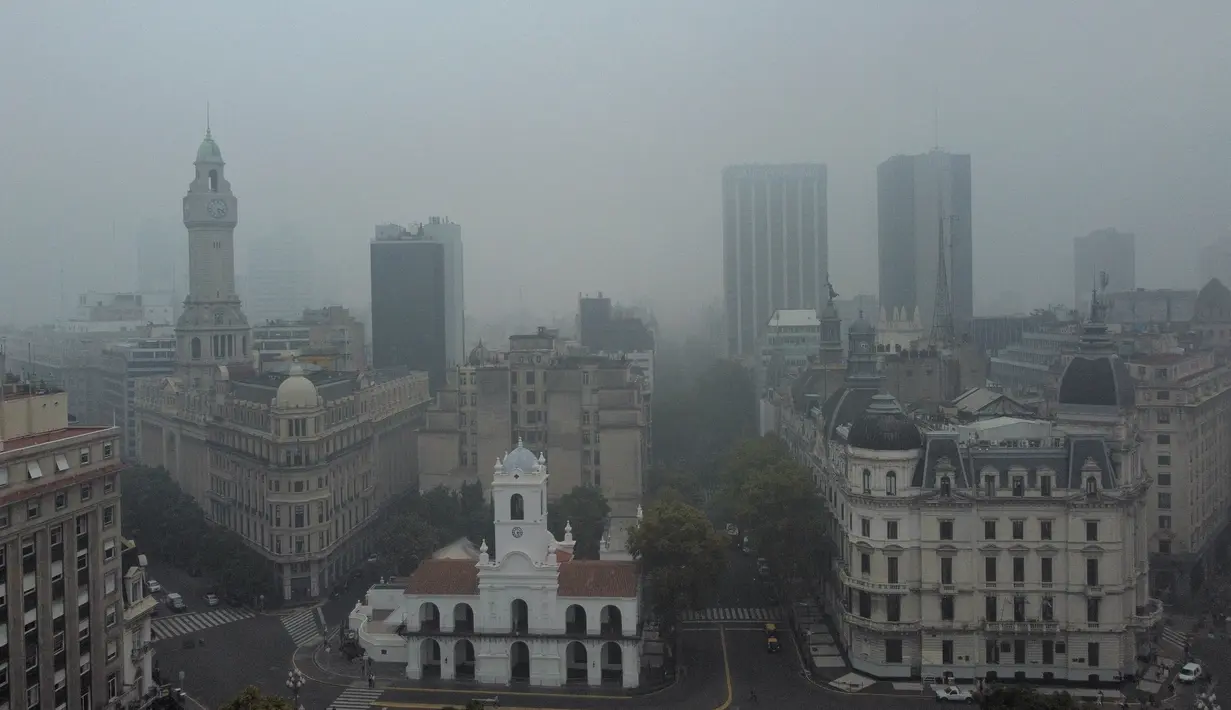 Asap yang menimbulkan kabut tebal dibawa oleh angin menuju Buenos Aires. (AFP/Luis Robayo)