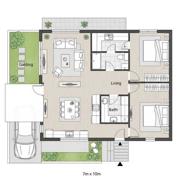 Inspirasi Denah Rumah Ukuran 7x10 Kamar 2 Sederhana