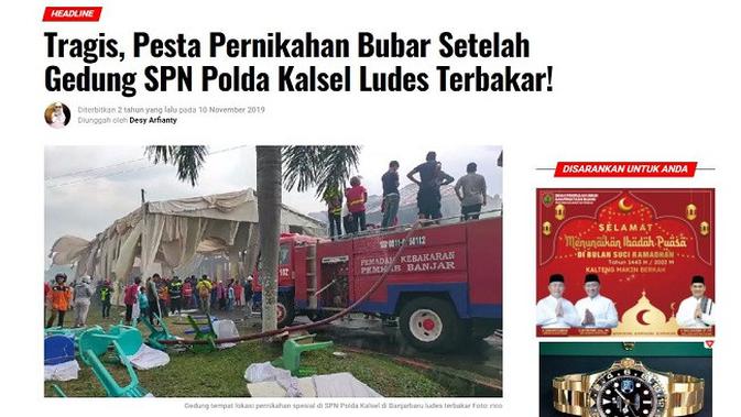 Gambar Tangkapan Layar Artikel dari Situs kanalkalimantan.com.
